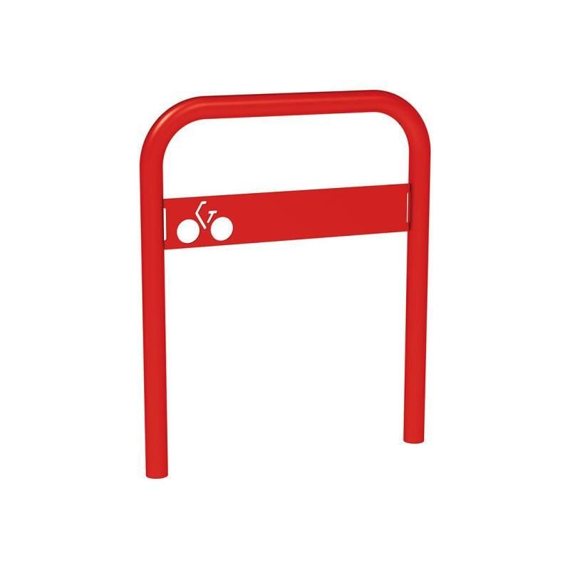 Gebogener Fahrradbügel, mit Beschilderung, Einbetonierung, Stahl, beschichtet, 850 x 700 mm (HxB), Farbe wählbar