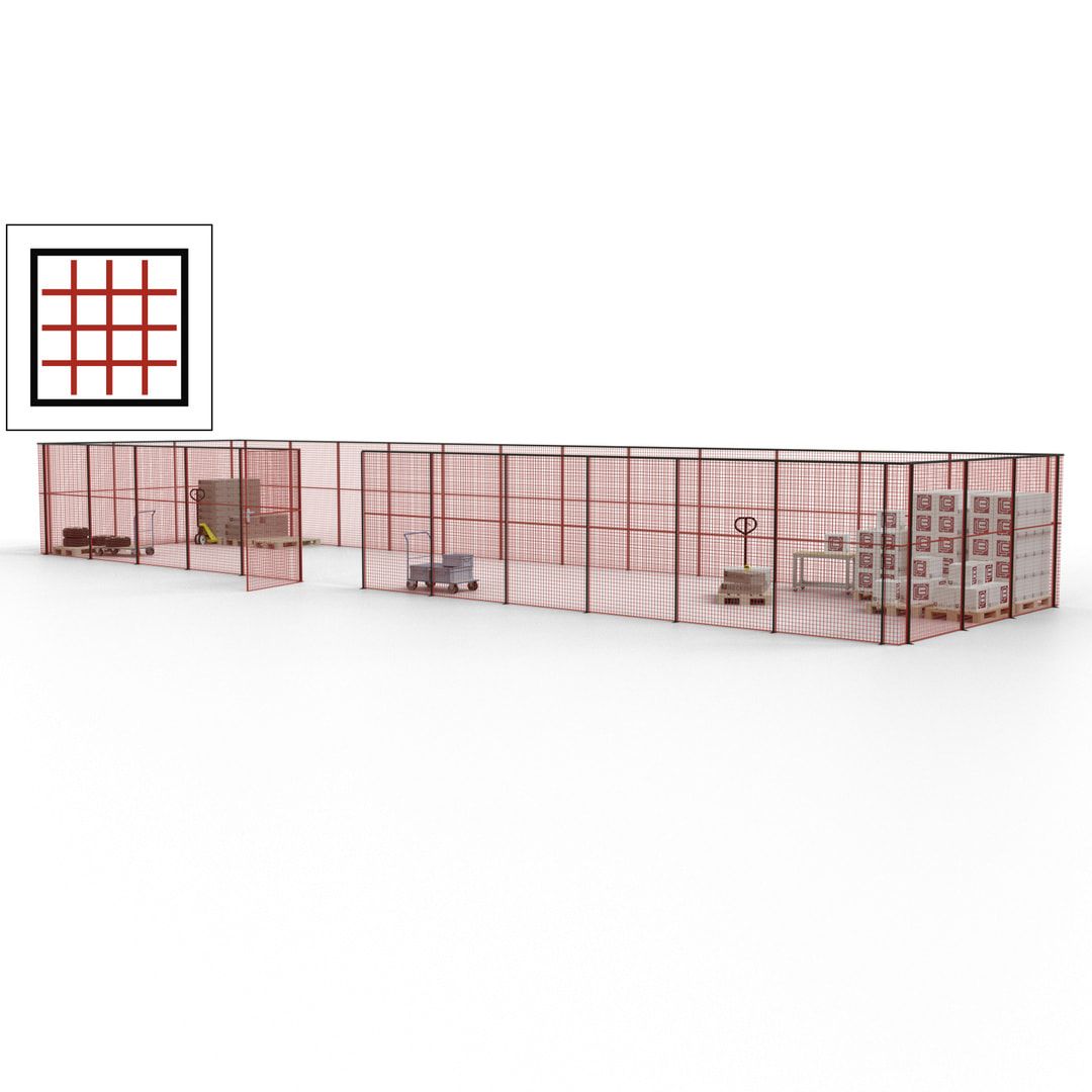 Maschinen Schutzgitter - Hallentrennwand - Sicherheitszaun - Tür - 45 m - 2.200 x 18.400 x 4.900 mm (HxBxT) - enzianblau