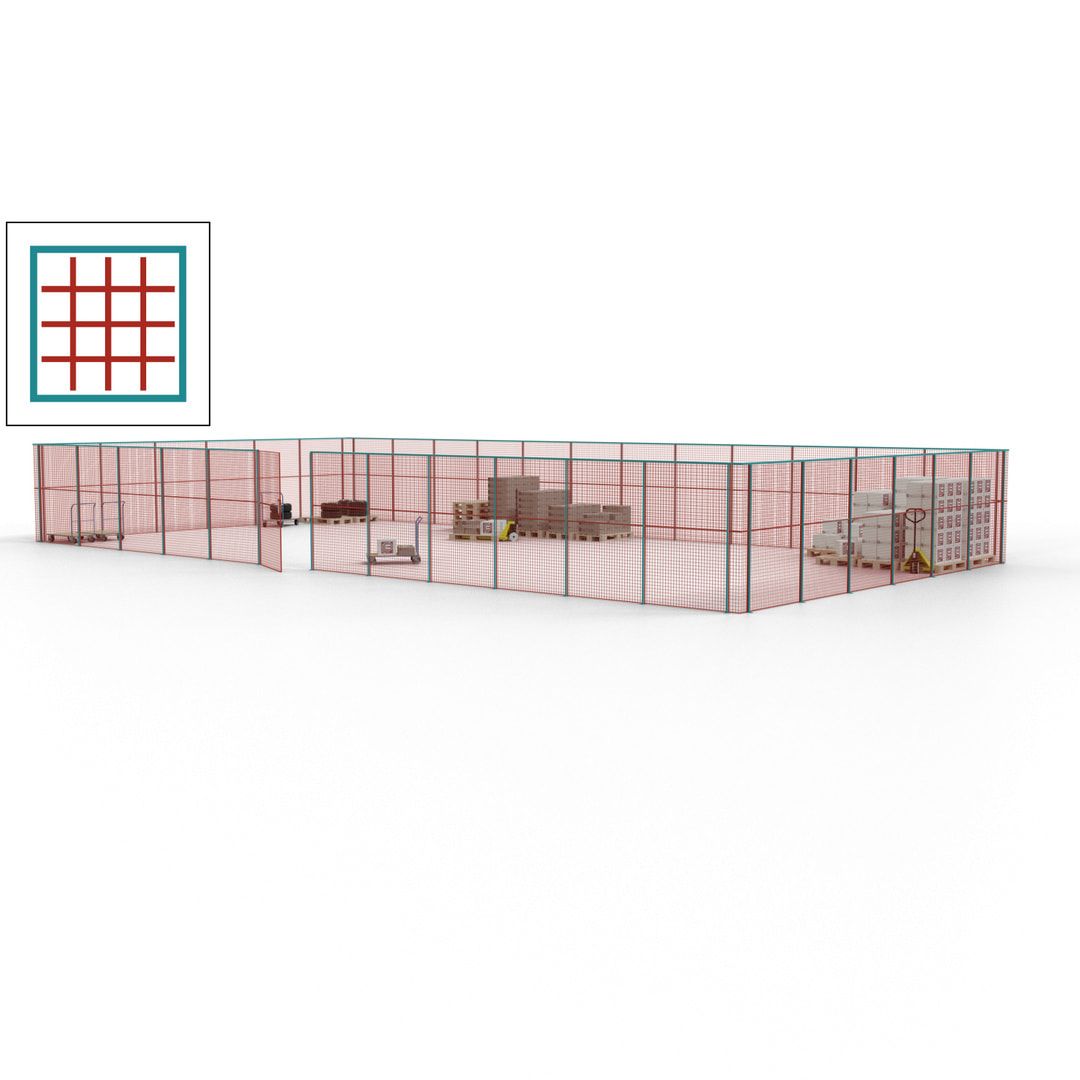 Maschinen Schutzgitter - Hallentrennwand - Sicherheitszaun - Tür - 54 m - 2.200 x 18.400 x 9.400 mm (HxBxT) - enzianblau