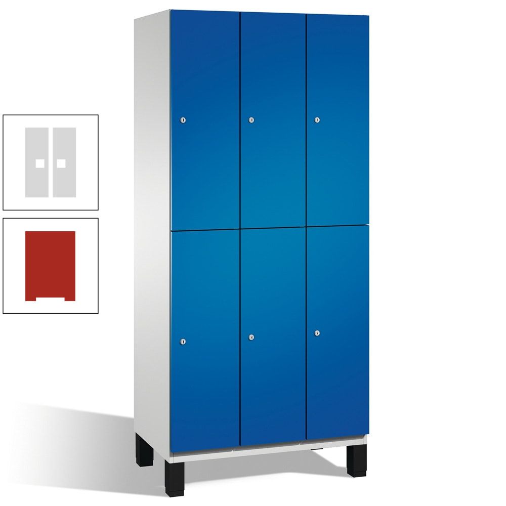 Fächerschrank, Stahlschrank, doppelstöckig, 6 Fächer, Füße, Korpus anthrazitgrau, Tür anthrazitgrau, 1.980 x 900 x 525 mm (HxBxT)