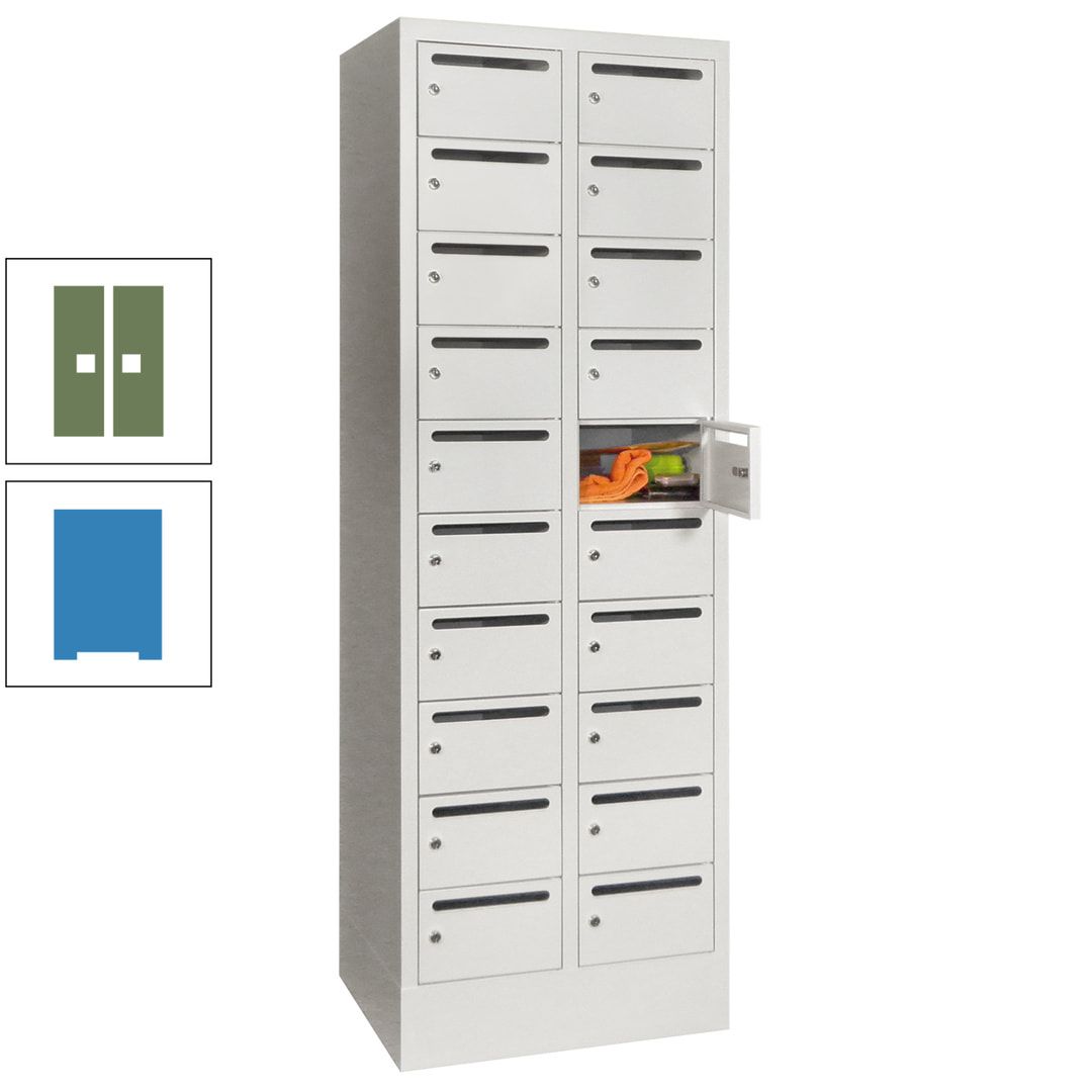 Postverteilerschrank, Schließfachschrank, 2 Abteile a 300 mm, 20 Fächer, 1.850 x 600 x 500 mm (HxBxT), Korpus anthrazitgrau, Front anthrazitgrau