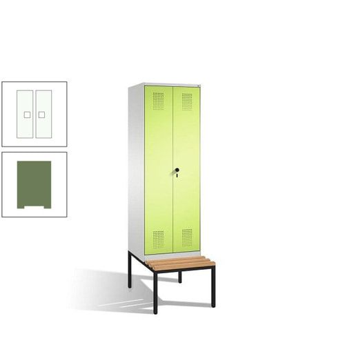 Doppel-Spind, Garderobenschrank, Buche Sitzbank untergebaut, 2 Abteile a 300 mm, Korpus anthrazitgrau, Tür anthrazitgrau, 2.090 x 600 x 815 mm (HxBxT)