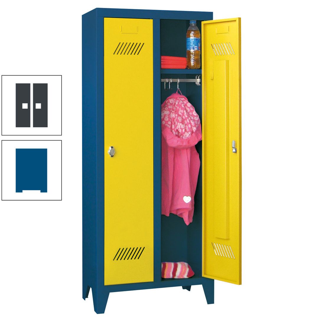 Spindschrank f. Kindergärten - mit Füßen - Höhe 1.300 mm - 2 Abteile a 250 mm - Zylinderschloss - anthrazitgrau