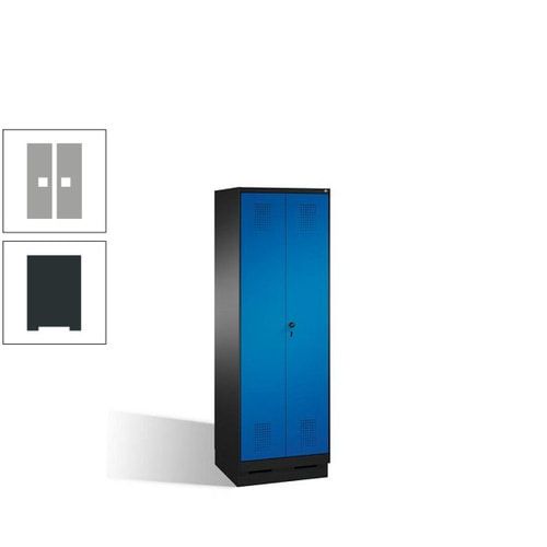 Doppel-Spind, Doppeltüren, Garderobenschrank mit Sockel, 2 Abteile a 300 mm, Korpus anthrazitgrau, Tür anthrazitgrau, 1.800 x 600 x 500 mm (HxBxT)