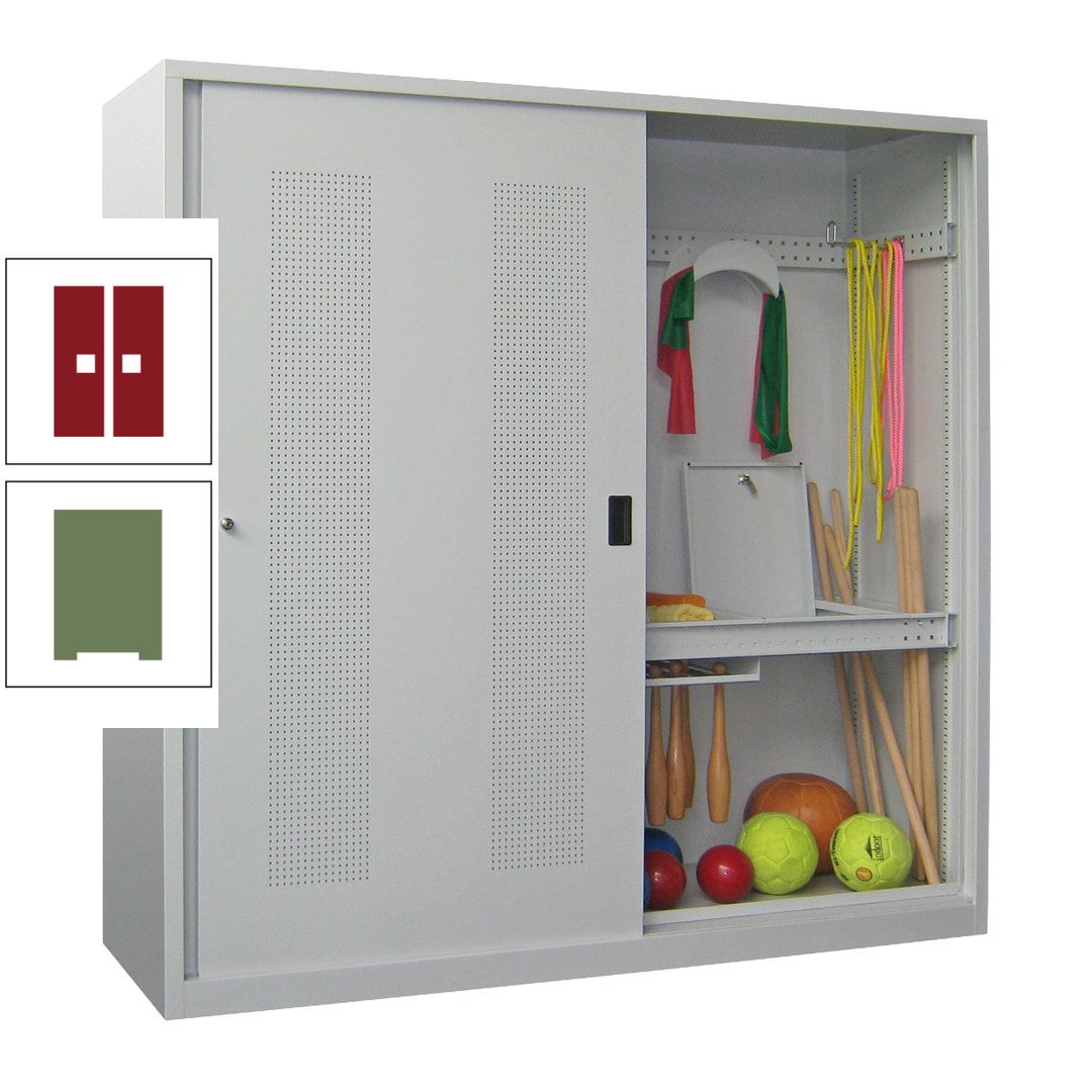 Ballschrank - Schiebetüren mit Lochfeld - Trennwand - 1.950x2.000x600 mm (HxBxT) - anthrazitgrau