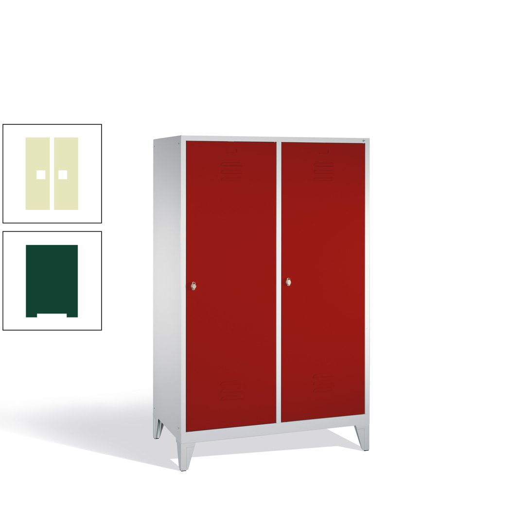 Doppel-Spind mit 2 Großtüren, Garderobenschrank mit Füßen, 4 Abteile a 300 mm, Korpus anthrazitgrau, Tür anthrazitgrau, 1.850 x 1.190 x 500 mm (HxBxT)