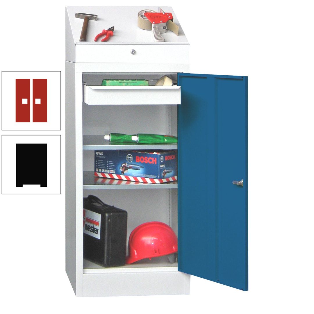 Stehpult mit Schrank - Vollblechtür - 1 Einlegeboden, 1 Ausziehboden, 1 Schublade - 1.270x500x500 mm (HxBxT) - anthrazitgrau