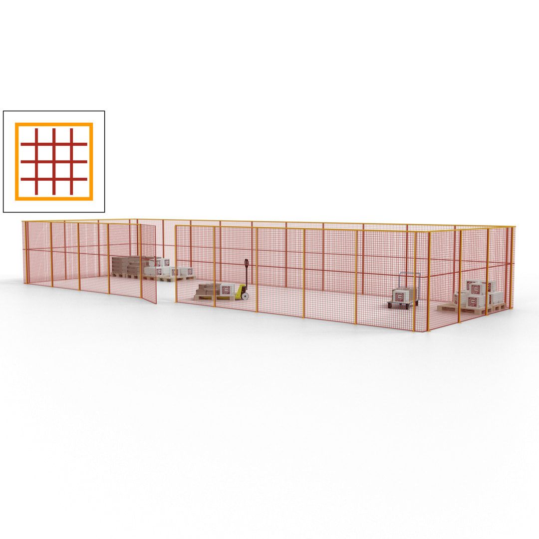 Maschinen Schutzgitter - Hallentrennwand - Sicherheitszaun - Tür - 39 m - 2.200 x 15.400 x 4.900 mm (HxBxT) - enzianblau