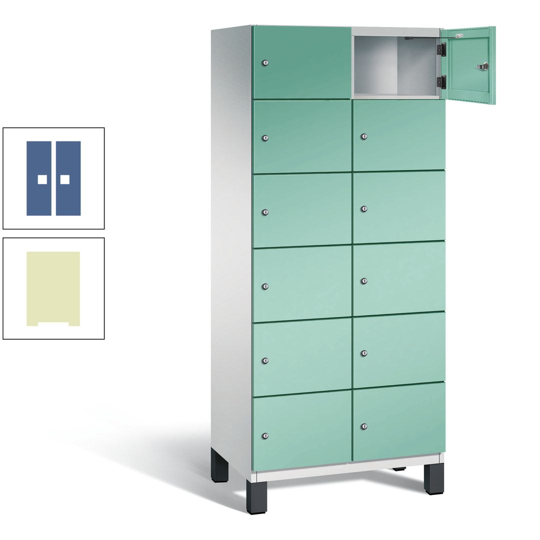 Fächerschrank, Stahlschrank, 12 Fächer, Türöffnungsbegrenzer, Füße, 1.980 x 800 x 525 mm (HxBxT), Korpus anthrazitgrau, Front anthrazitgrau