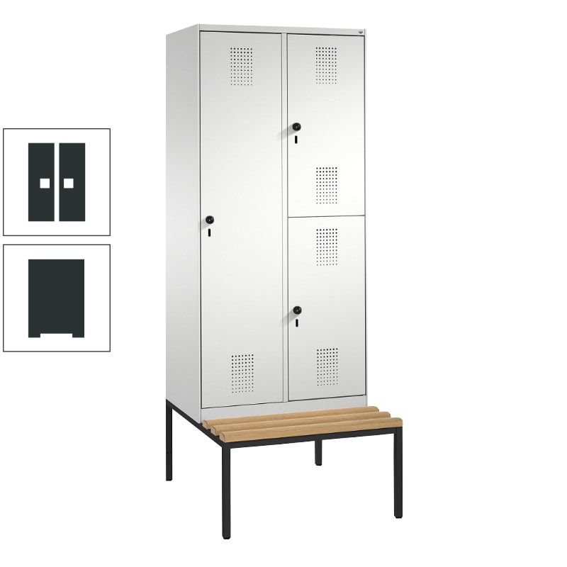 Garderobenschrank, Spind ein- und doppelstöckig Sitzbank, 2 Abteile, 3 Fächer, 2.090 x 800 x 500 mm (HxBxT), Front anthrazitgrau, Korpus anthrazitgrau