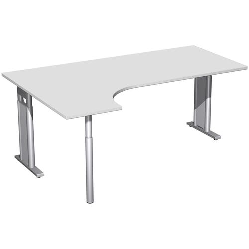 Eckschreibtisch, Ecke links, Füße einseitig verkürzt, C-Fuß Pro, höhenverstellbar, 680-820 x 1.600 x 1.200 mm (HxBxT), Dekor Ahorn