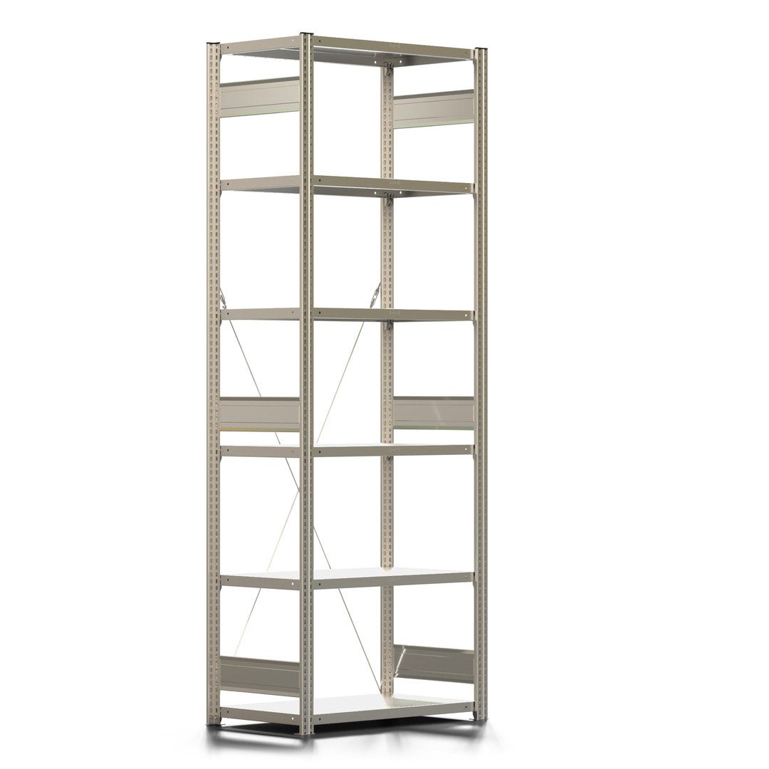 Fachbodenregal mit Tiefenriegel - 350 kg - 2.500 x 875 x 526 mm (HxBxT) - Anbauregal - 6 Böden - enzianblau - Lagerregal - Steckregal BERT
