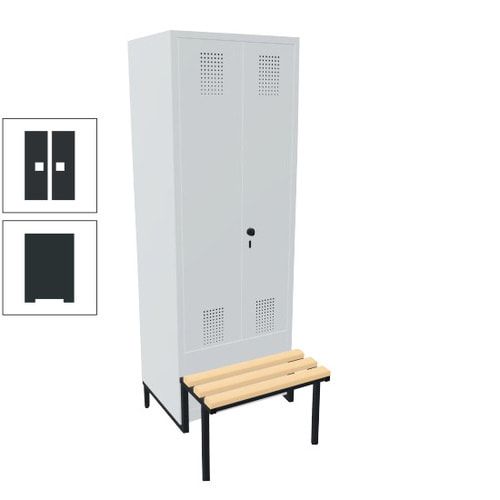 Doppel-Spind, Garderobenschrank, Buche Sitzbank integriert, 2 Abteile a 400 mm, Korpus anthrazitgrau, Tür anthrazitgrau, 1.850 x 800 x 815 mm (HxBxT)