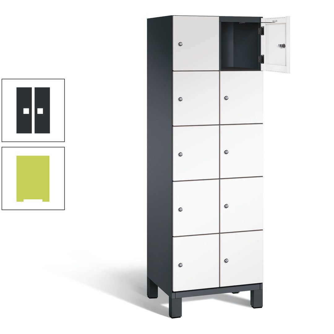 Fächerschrank, Stahlschrank, 10 Fächer, Türöffnungsbegrenzer, Füße, 1.980 x 600 x 525 mm (HxBxT), Korpus anthrazitgrau, Front anthrazitgrau