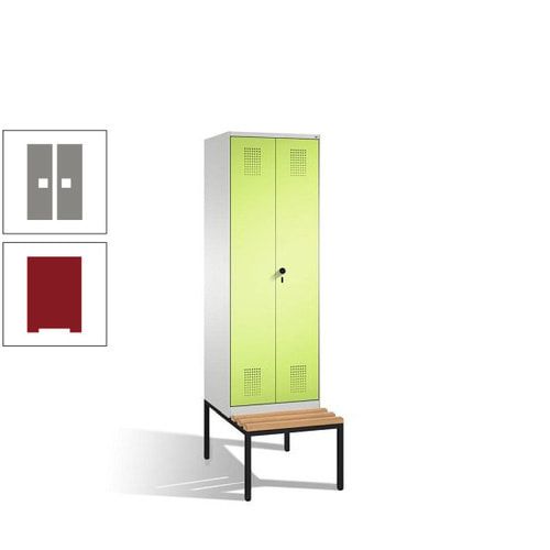 Doppel-Spind, Garderobenschrank, Buche Sitzbank untergebaut, 2 Abteile a 300 mm, Korpus anthrazitgrau, Tür anthrazitgrau, 2.090 x 600 x 815 mm (HxBxT)