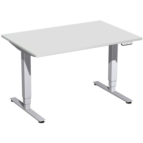 Schreibtisch, Elektro Pro+, elektronisch höhenverstellbar, 625-1.285 x 1.200 x 800 mm (HxBxT), Gestell silber, Dekor Buche
