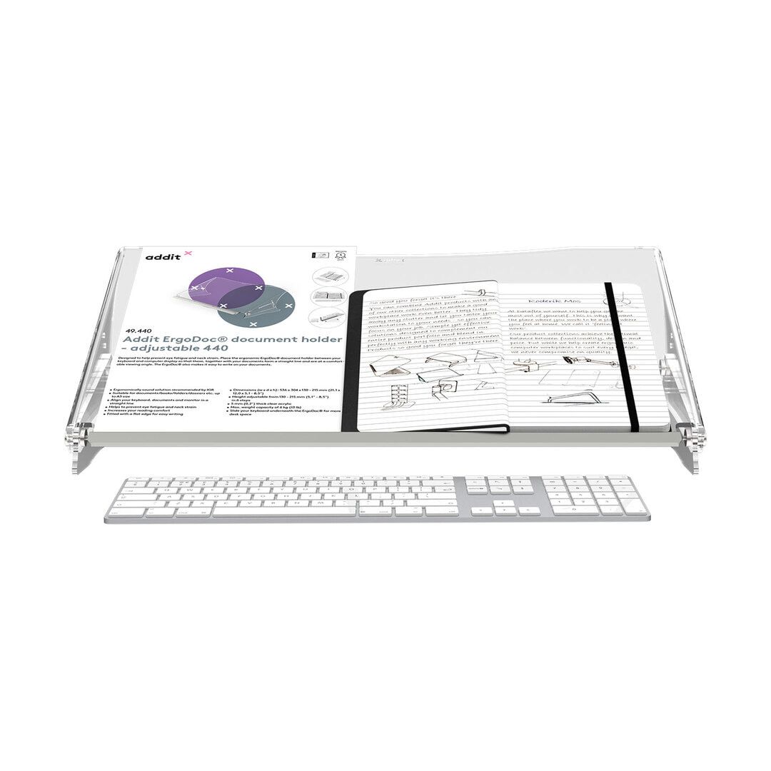 Dokumentenhalter, Dokumentenständer, Dokumentenerhöhung, höhenverstellbar, 75 mm, bis DIN A3, 130 x 536 x 304 mm (HxBxT), transparent