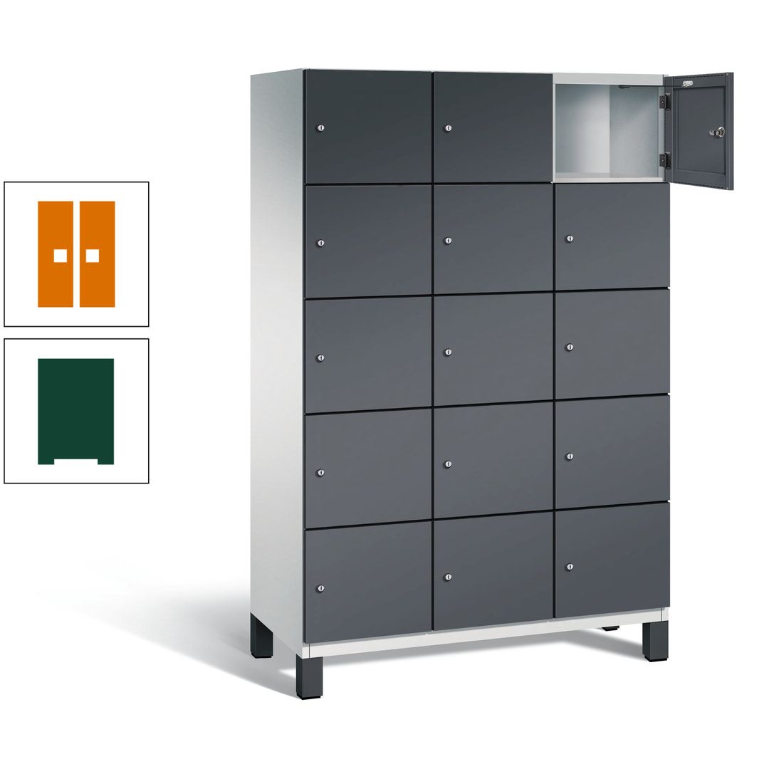 Fächerschrank, Stahlschrank, 15 Fächer, Türöffnungsbegrenzer, Füße, 1.980 x 1.200 x 525 mm (HxBxT), Korpus anthrazitgrau, Front anthrazitgrau