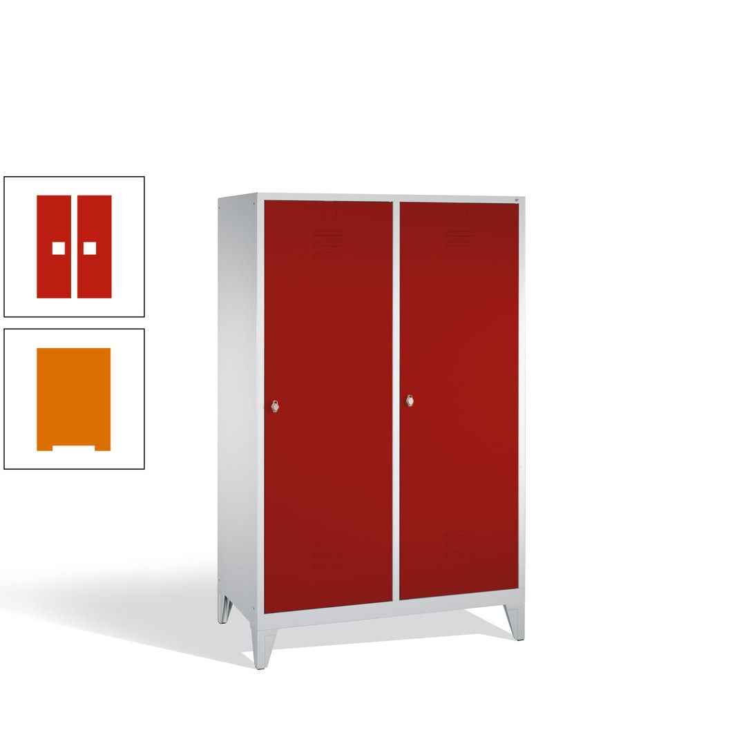 Doppel-Spind mit 2 Großtüren, Garderobenschrank mit Füßen, 4 Abteile a 300 mm, Korpus anthrazitgrau, Tür anthrazitgrau, 1.850 x 1.190 x 500 mm (HxBxT)