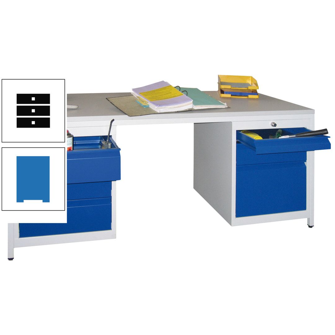Meisterschreibtisch - 6 Schubladen, 75 / 125 / 150 / 175 / 300 mm - 720 x 1.700 x 800 mm (HxBxT) - anthrazitgrau