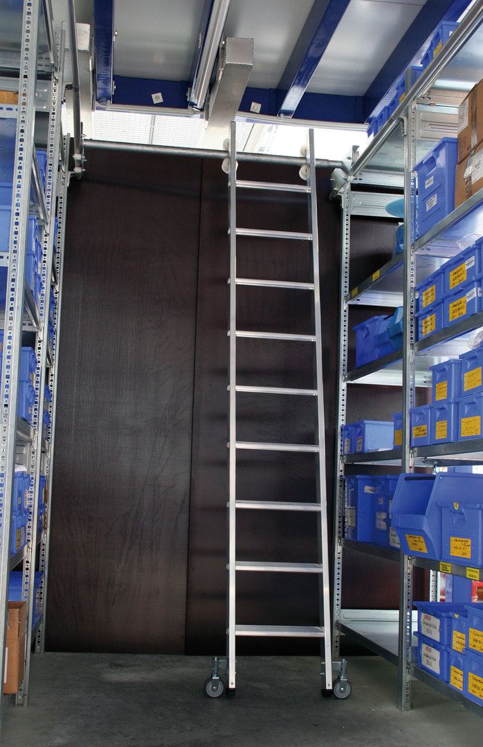 Aluminium Regalleiter für Doppelregal - fahrbar - Länge 1.780 mm - 6 Stufen