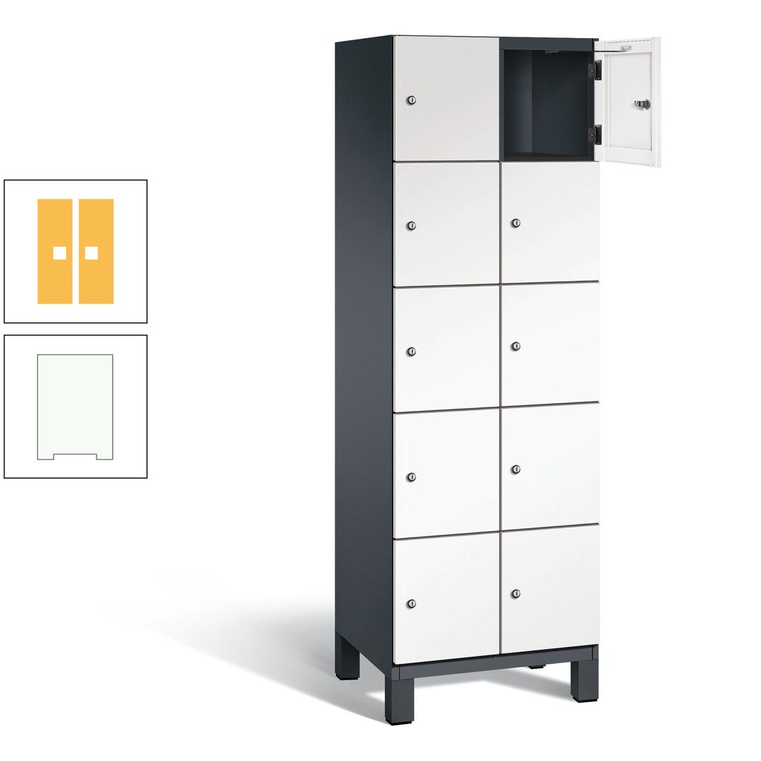 Fächerschrank, Stahlschrank, 10 Fächer, Türöffnungsbegrenzer, Füße, 1.980 x 600 x 525 mm (HxBxT), Korpus anthrazitgrau, Front anthrazitgrau