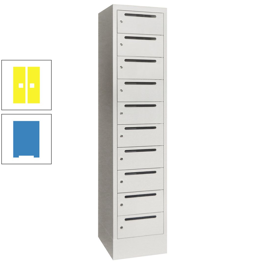 Postverteilerschrank, Schließfachschrank, 1 Abteil a 400 mm, 10 Fächer, 1.850 x 400 x 500 mm (HxBxT), Korpus anthrazitgrau, Front anthrazitgrau