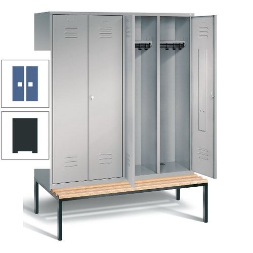 Doppel-Spindschrank, Buche Sitzbank untergebaut, 4 Abteile a 400 mm, Korpus lichtgrau, Tür anthrazitgrau, 2.090 x 1.590 x 815 mm (HxBxT)