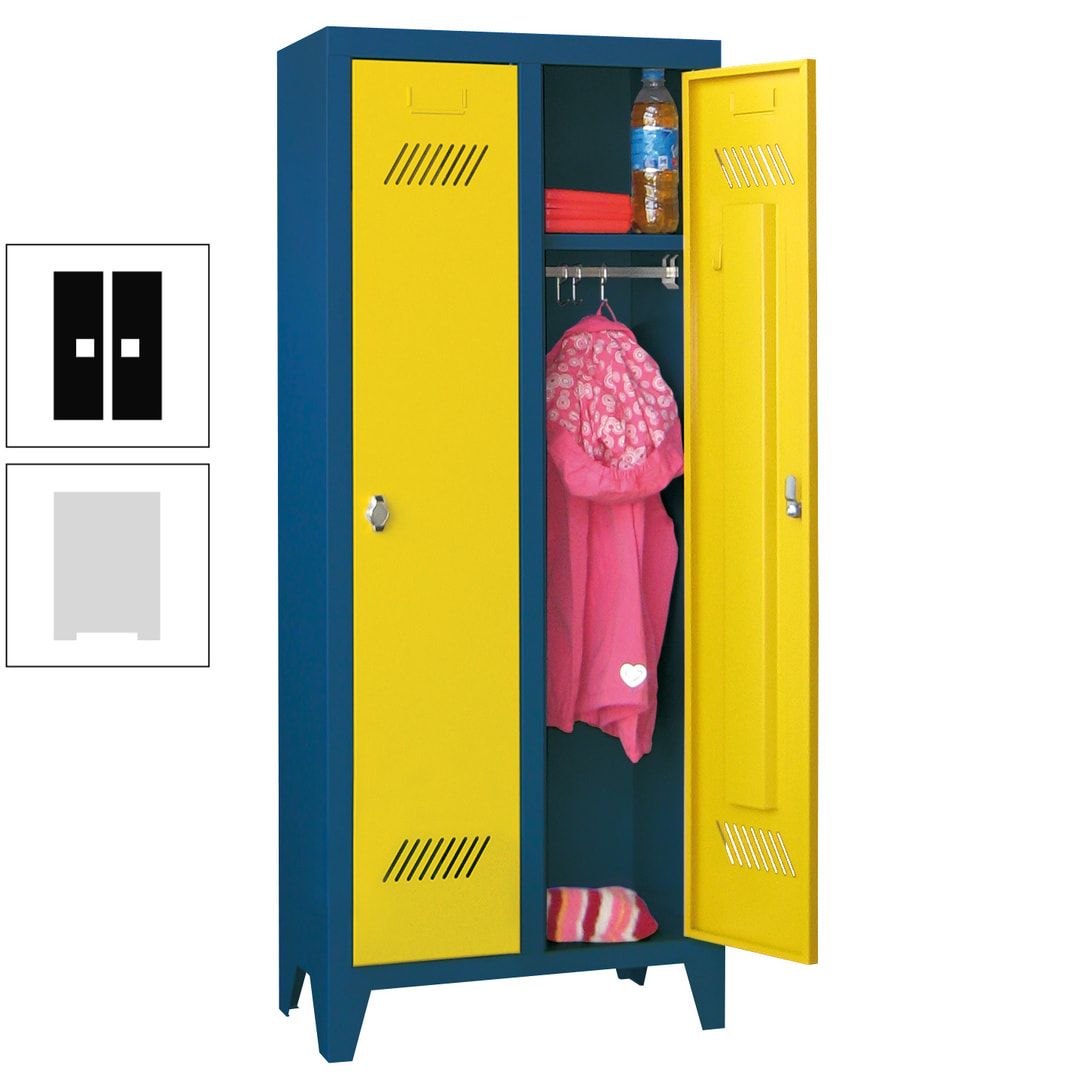 Spindschrank f. Kindergärten - mit Füßen - Höhe 1.300 mm - 2 Abteile a 250 mm - Zylinderschloss - anthrazitgrau