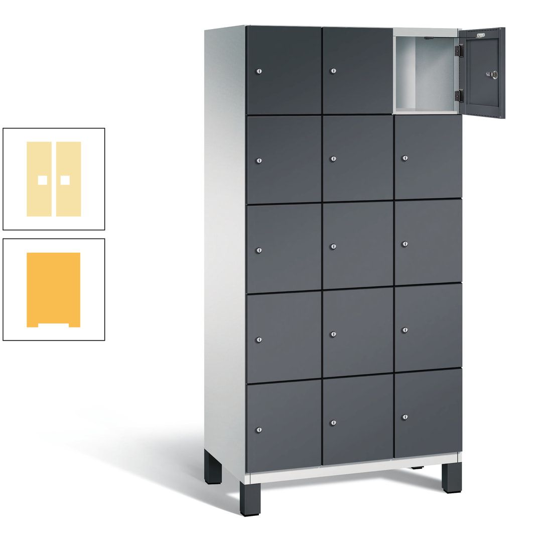 Fächerschrank, Stahlschrank, 15 Fächer, Türöffnungsbegrenzer, Füße, 1.980 x 900 x 525 mm (HxBxT), Korpus anthrazitgrau, Front anthrazitgrau