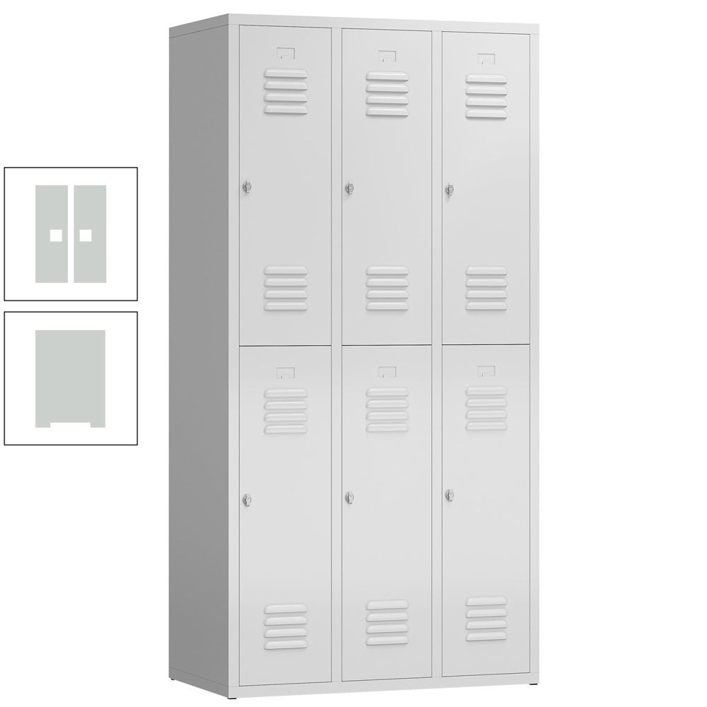Garderobenschrank, Doppelstockspind, 3 Abteil, 6 Fächer, 1.800 x 870 x 500 mm (HxBxT), Stahl, Drehriegel, Korpus: lichtgrau, Front: anthrazitgrau