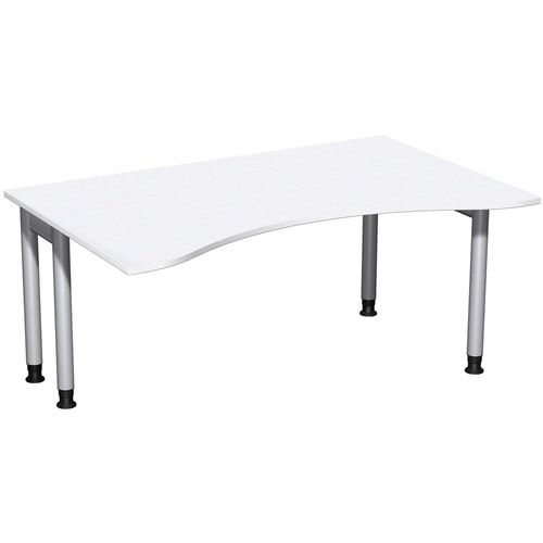 Ergo-Schreibtisch, Füße einseitig verkürzt, 4-Fuß Pro, höhenverstellbar, 680-800 x 1.600 x 1.000 mm (HxBxT), Gestell silber, Dekor Ahorn