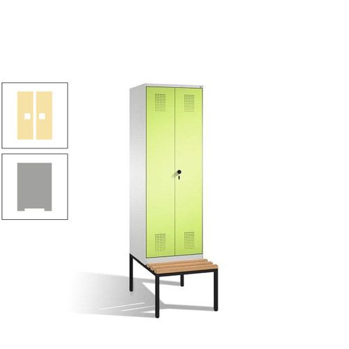Doppel-Spind, Garderobenschrank, Buche Sitzbank untergebaut, 2 Abteile a 300 mm, Korpus anthrazitgrau, Tür anthrazitgrau, 2.090 x 600 x 815 mm (HxBxT)