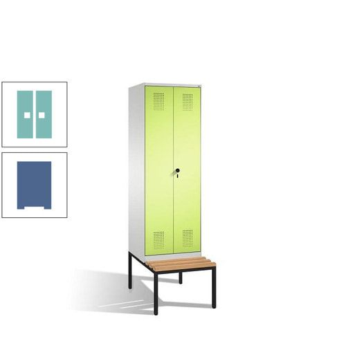 Doppel-Spind, Garderobenschrank, Buche Sitzbank untergebaut, 2 Abteile a 300 mm, Korpus anthrazitgrau, Tür anthrazitgrau, 2.090 x 600 x 815 mm (HxBxT)