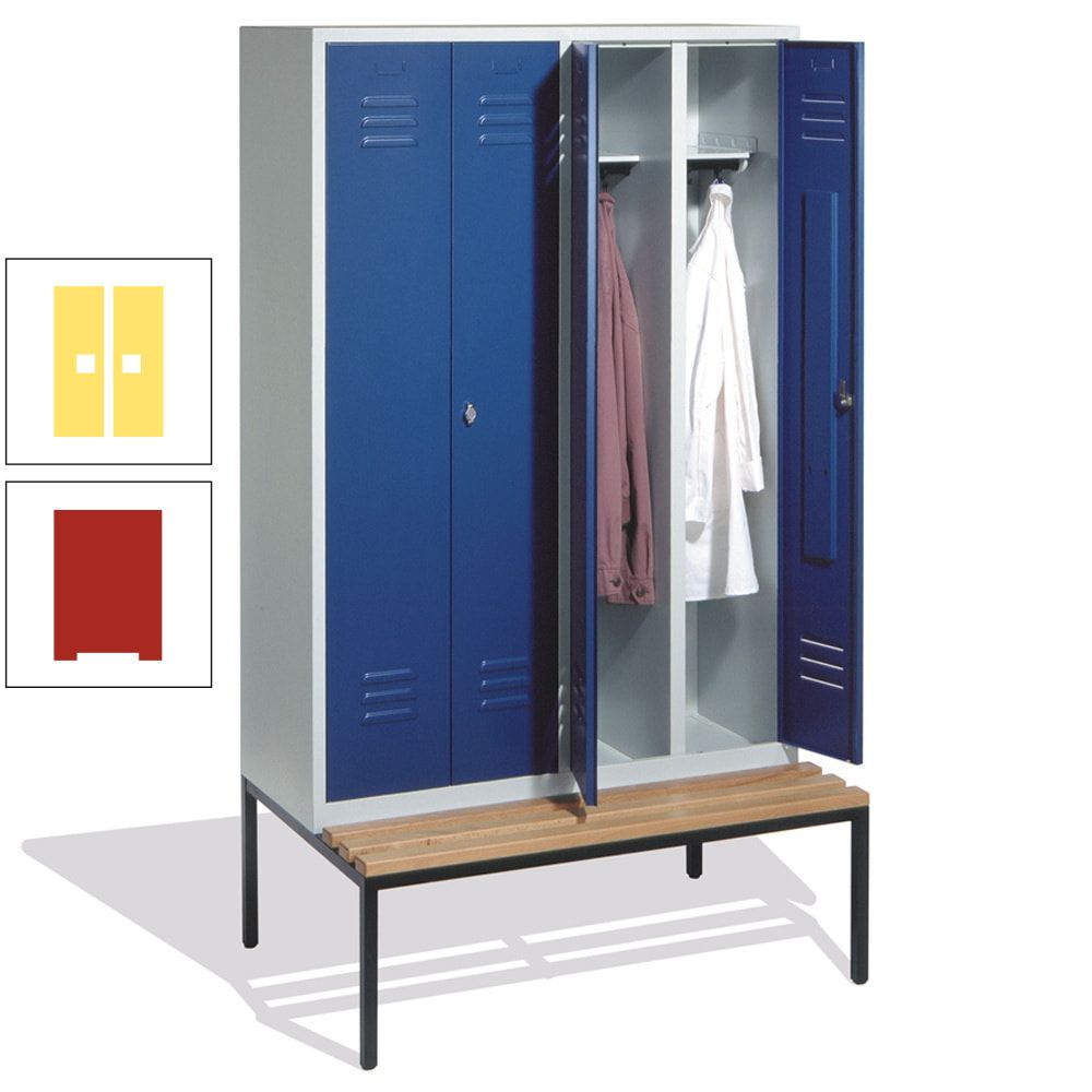 Doppel-Spindschrank, Buche Sitzbank untergebaut, 4 Abteile a 300 mm, Korpus lichtgrau, Tür anthrazitgrau, 2.090 x 1.190 x 815 mm (HxBxT)