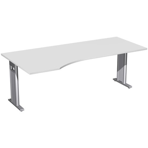 Eckschreibtisch, Ecke links, Füße einseitig verkürzt, C-Fuß Pro, 720 x 1.600 x 1.000 mm (HxBxT), Gestell silber, Dekor Ahorn