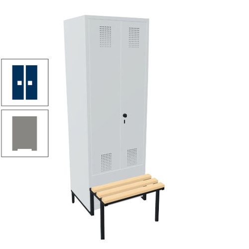 Doppel-Spind, Garderobenschrank, Buche Sitzbank integriert, 2 Abteile a 400 mm, Korpus anthrazitgrau, Tür anthrazitgrau, 1.850 x 800 x 815 mm (HxBxT)