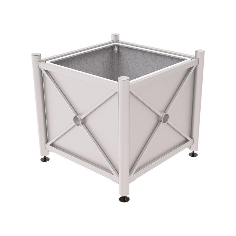 Pflanzbehälter, fvz.Stahl, innen feuerverzinkt, Verladungsgriffe, verstellbare Füße, Kopf Agora, 900 x 1.000 x 1.000 mm (HxBxT), enzianblau
