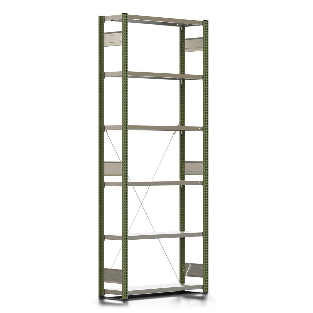 Fachbodenregal mit Tiefenriegel - 350 kg - 2.500 x 1.005 x 326 mm (HxBxT) - Anbauregal - 6 Böden - enzianblau - Lagerregal - Steckregal BERT