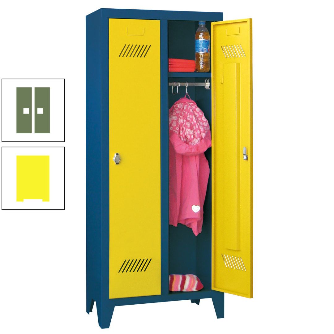 Spindschrank f. Kindergärten - mit Füßen - Höhe 1.300 mm - 2 Abteile a 250 mm - Zylinderschloss - anthrazitgrau