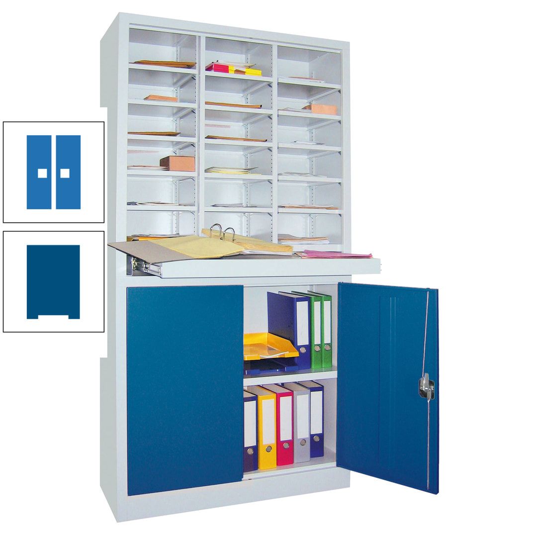 Aktenschrank - Büroschrank mit Sortierstation - 18 Fächer Ordnungsregal - Ausziehboden - 1.950 x 1.000 x 400 mm (HxBxT) - anthrazitgrau