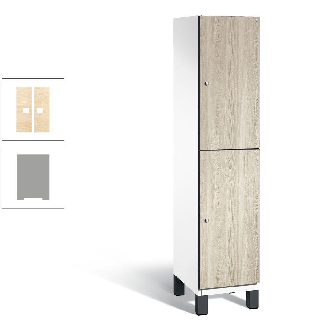 Fächerschrank, Garderobenschrank, mit Füßen, 1 Abteile, 1.980 x 400 x 525 mm (HxBxT), Korpus anthrazitgrau, Tür Donau-Ahorn