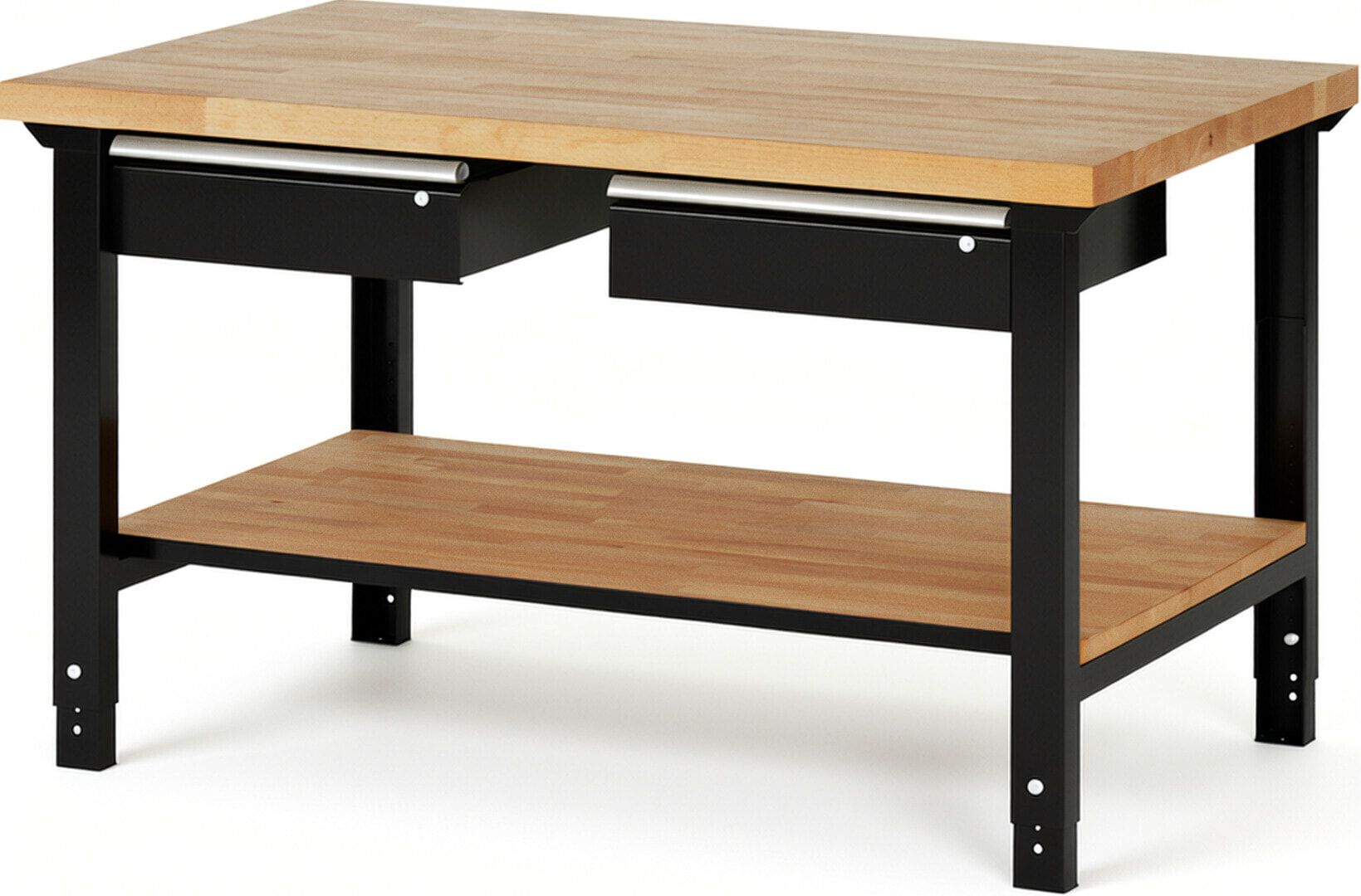 Werkbank mit Ablage - 2 Schubladen - 150:2 - höhenverstellbar 790 - 1.140 mm - 1.500 x 900 mm (BxT) - 750 kg - Buche - Anthrazitgrau