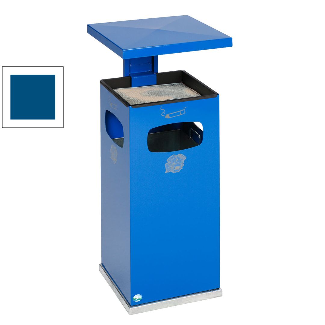Abfallbehälter-Aschenbecher für Außen (HxBxT)910x395x395 mm - Farbe enzianblau
