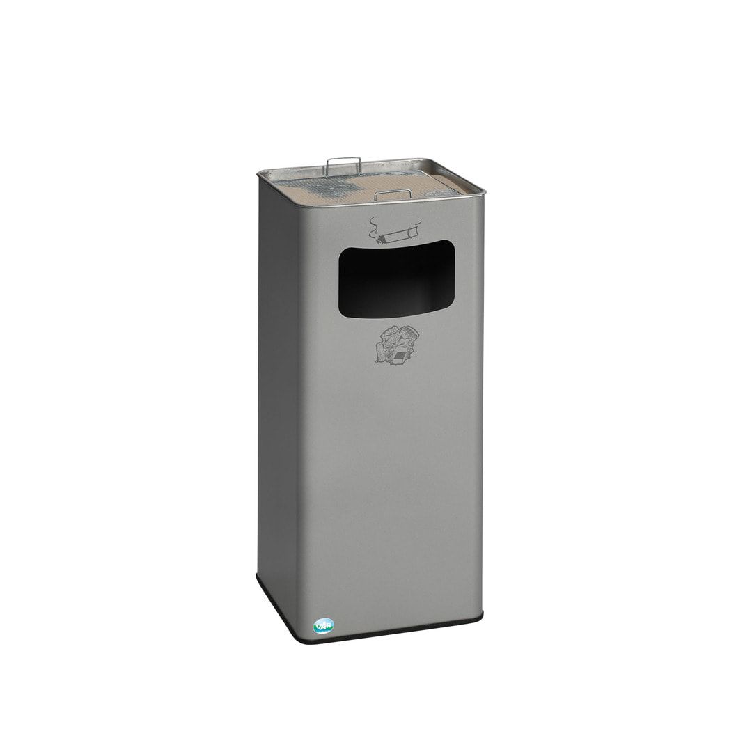 Abfallsammler mit Ascher - viereckig - Volumen 53 l - 705 x 330 x 330 mm (HxBxT) - Antik silber