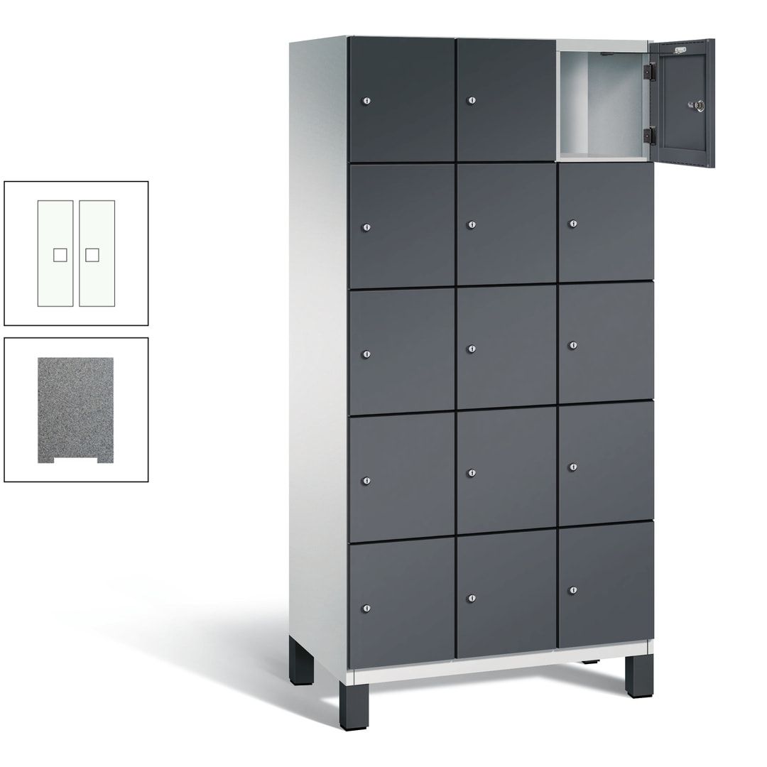 Fächerschrank, Stahlschrank, 15 Fächer, Türöffnungsbegrenzer, Füße, 1.980 x 900 x 525 mm (HxBxT), Korpus anthrazitgrau, Front anthrazitgrau