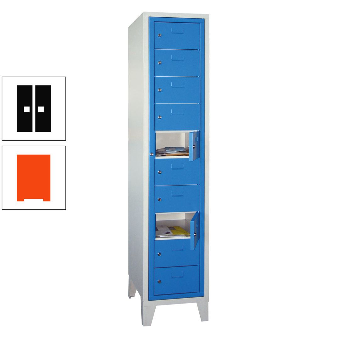 Schließfachschrank - Wäscheausgabeschrank - 10 Fächer a 315 mm - 1.850x400x500 mm (HxBxT) - Füße - Zylinderschloss - anthrazitgrau