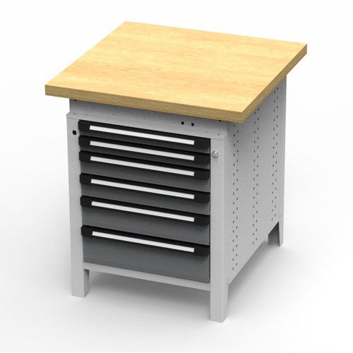 OTTOKIND Werkbank - Arbeitsplatte bündig - 850 x 605 x 750 mm (HxBxT) - 6 Schubladen - lichtgrau