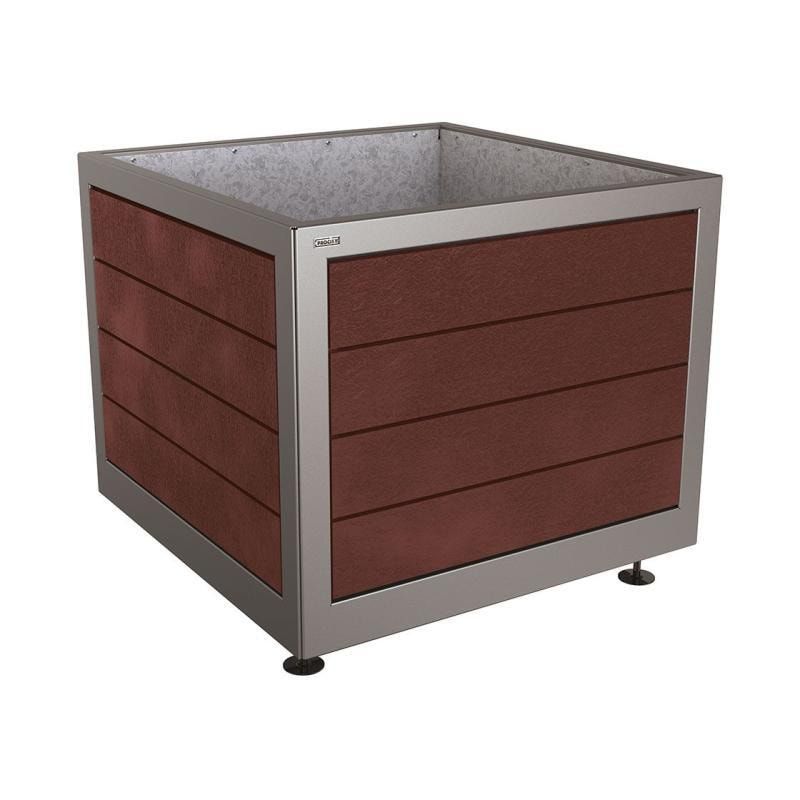 Pflanzbehälter, Stahl, recyclebarer Kunststoff, verstellbare Füße, Innen Blech fvz mit Verladungsgriffen, 800 x 1.000 x 1.000 mm (HxBxT), enzianblau