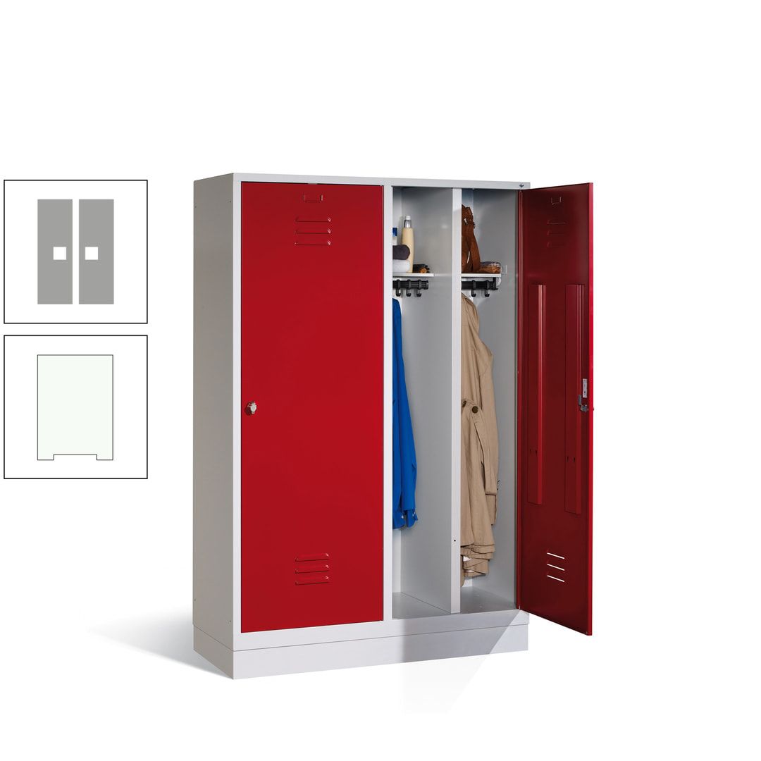 Doppel-Spind mit Großtüren, Garderobenschrank mit Sockel, 4 Abteile a 300 mm, Korpus anthrazitgrau, Tür anthrazitgrau, 1.800 x 1.190 x 500 mm (HxBxT)